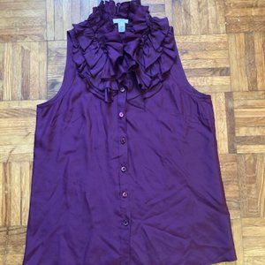 J Crew Silk Purple Ruffled Collar Tank Top Size 6